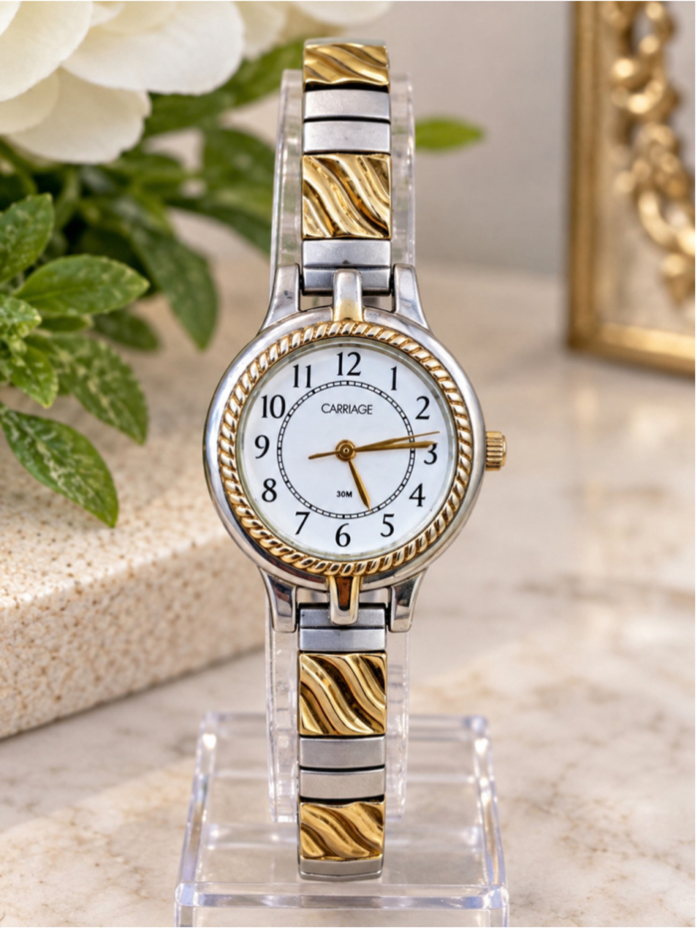 Women's Carriage Two-Tone Silver and Gold Stretch Band Watch One Size